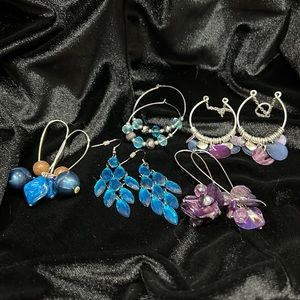 Purple & Blue pierced earrings - 5 lot